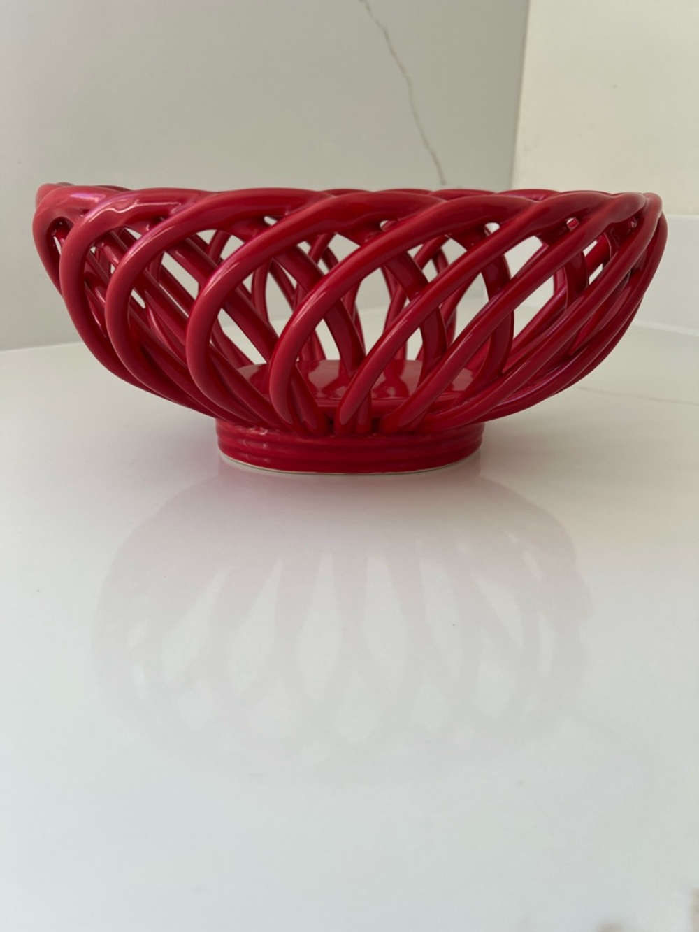 Eucalyptus Stoneware Red Ceramic Fruit Basket Bowl - Open Weave Design